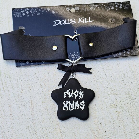 Silver Moon Creations ✦ Black Vegan Leather Star Choker ✦ Gothic Punk Xmas NWT - Picture 4 of 7